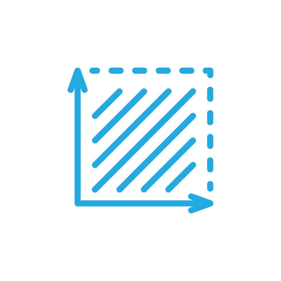 Blau Platz Bereich Linie Kunst Symbol isoliert auf Weiß Hintergrund. Koordinate Achsen unterzeichnen. Koordinate System eben Mathematik Graph Symbol. Messung Land Bereich. Platz Abmessungen Piktogramm. vektor