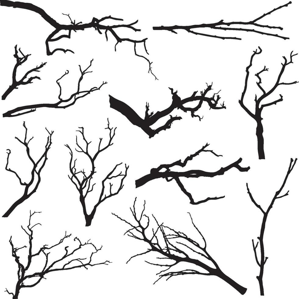 tecknad serie vektor svart träd gren silhuett uppsättning
