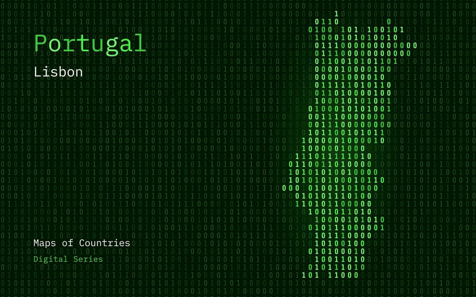 Portugal Grün Karte gezeigt im binär Code Muster. Matrix Zahlen, null, eins. Welt Länder Vektor Karten. Digital Serie