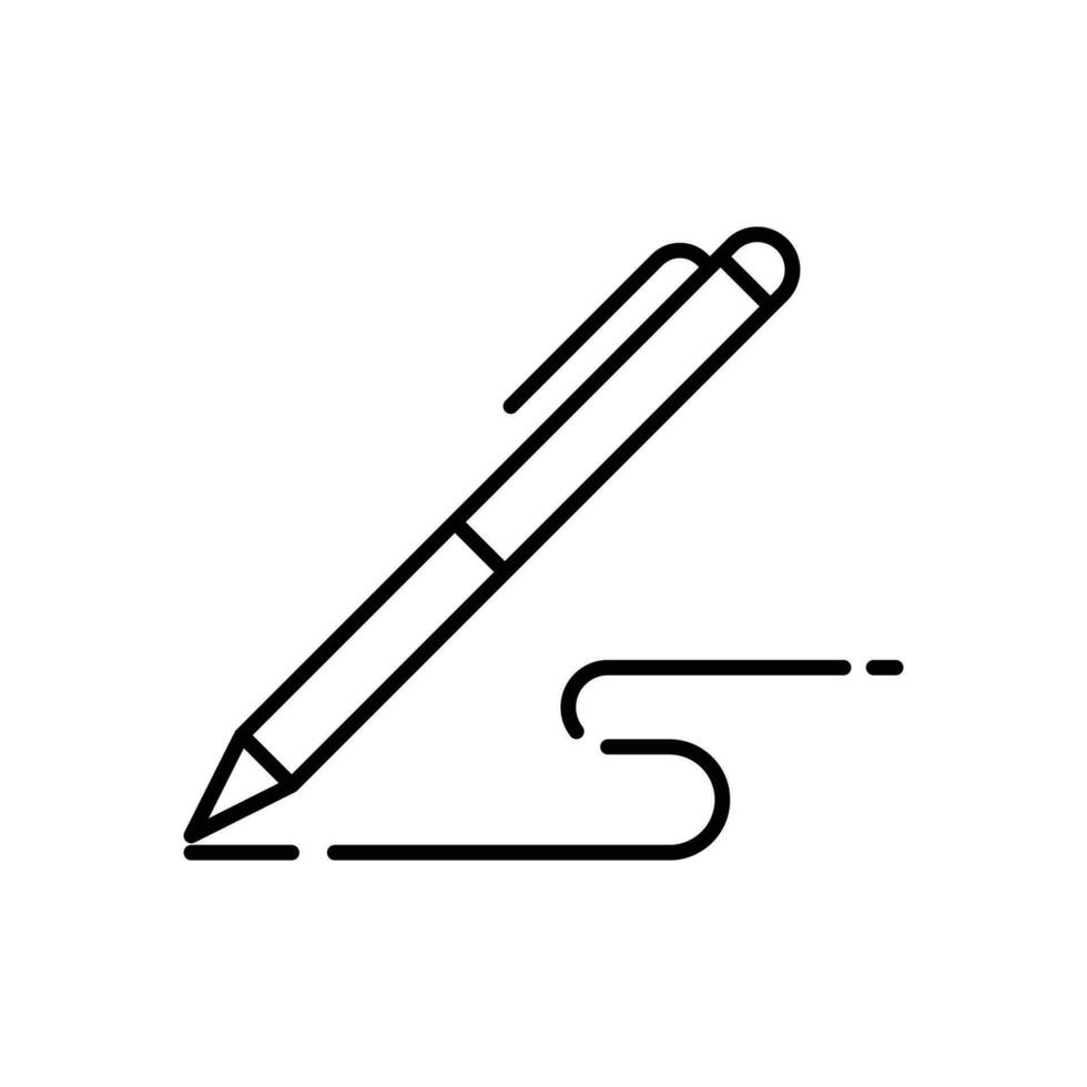 penna, skriva ikon. enkel översikt stil. signatur penna, papper, bläck, tecken, penna, verktyg, utbildning begrepp. tunn linje symbol. vektor illustration isolerat.
