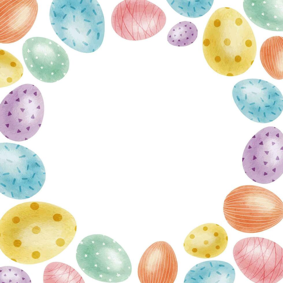 Rahmen von süß bunt Ostern Eier. Oster Konzept mit Ostern Eier mit Pastell- Farben. isoliert Aquarell Illustration. Design zum Ostern Karten, Abdeckungen, Plakate und Einladungen. vektor