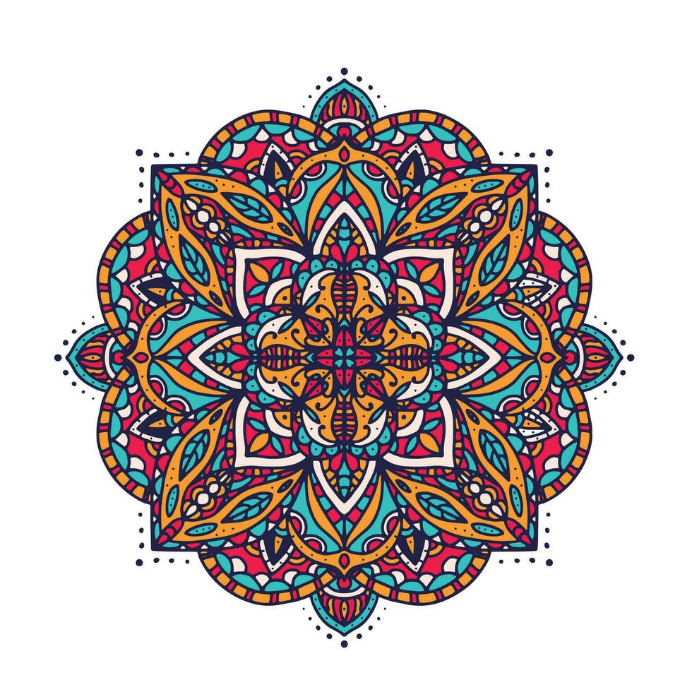 vektor handritad doodle mandala. etnisk mandala med färgglada stamprydnad. isolerat. ljusa färger.