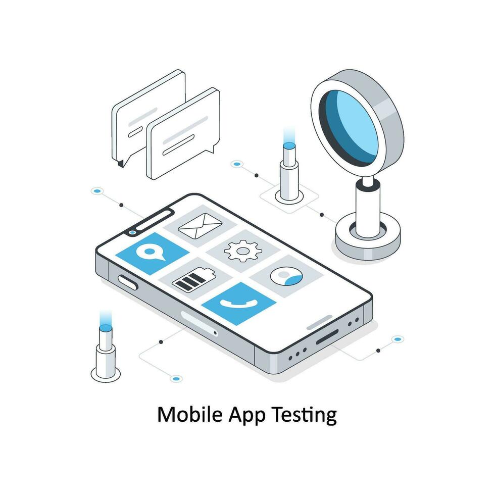 Handy, Mobiltelefon App testen isometrisch Lager Illustration. eps Datei vektor