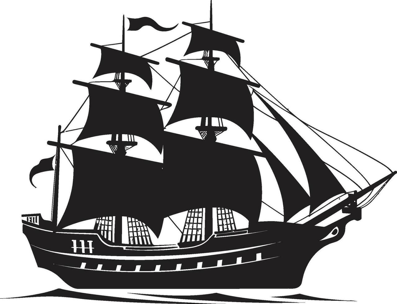historisch Odyssee schwarz Schiff Symbol Design uralt Forscher Vektor Schiff Emblem