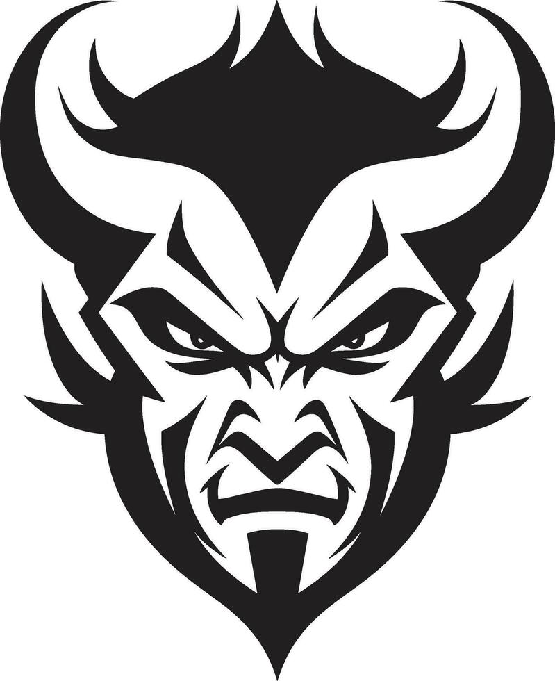 höllisch Zorn aggressiv Teufel s Gesicht Vektor Emblem unheimlich Bedrohung schwarz Logo Symbol von Teufel s Antlitz