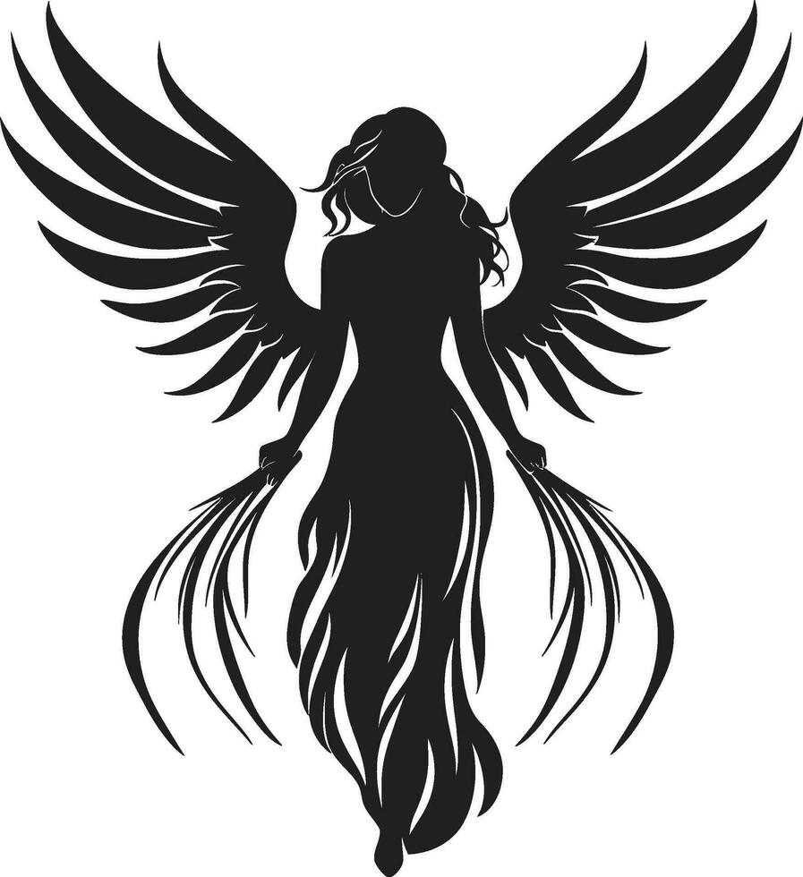änglalik strålglans skön vingar ikon himmelskt väktare svart änglalik emblem vektor