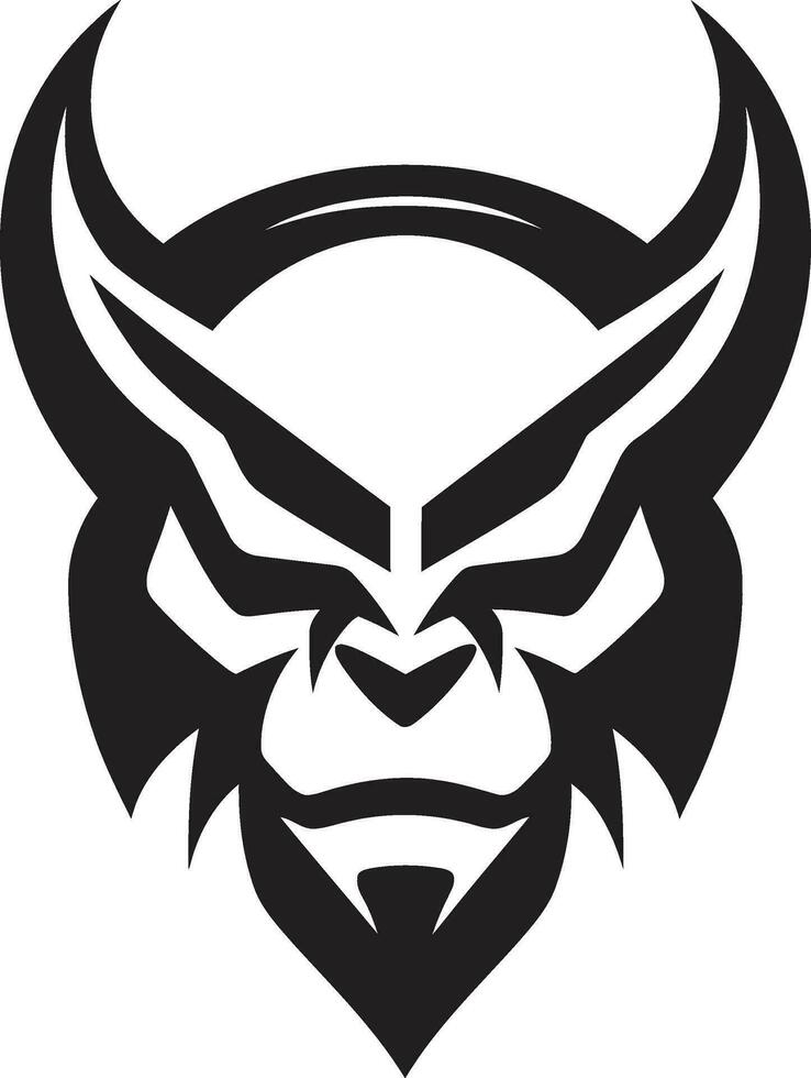 höllisch Wut aggressiv Teufel s Gesicht Vektor Emblem böswillig Blick schwarz Logo Symbol von Teufel s Antlitz