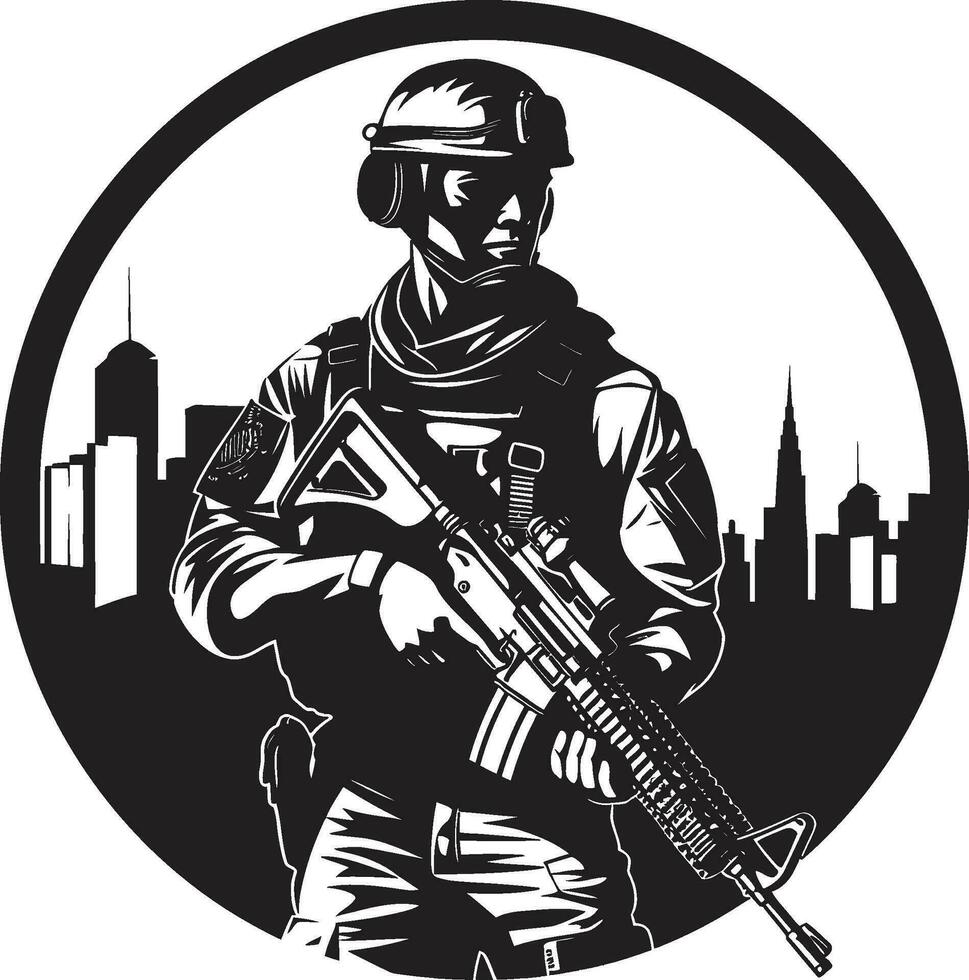 taktisch Wächter bewaffnet Kräfte Emblem Defensive Schutz schwarz Soldat Symbol vektor