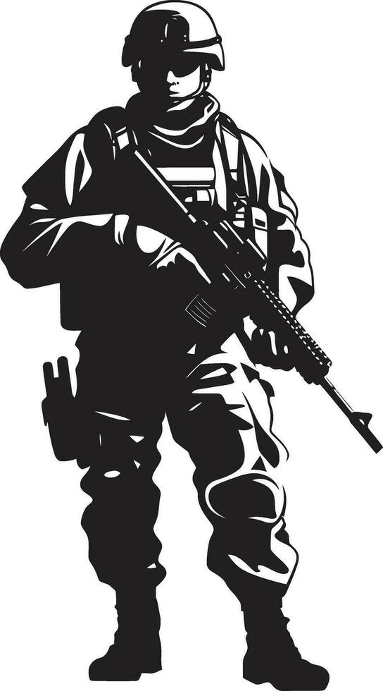 taktisch Verteidiger Soldat Vektor Logo Symbol Design Schlacht bereit Wächter schwarz Logo von ein bewaffnet Krieger