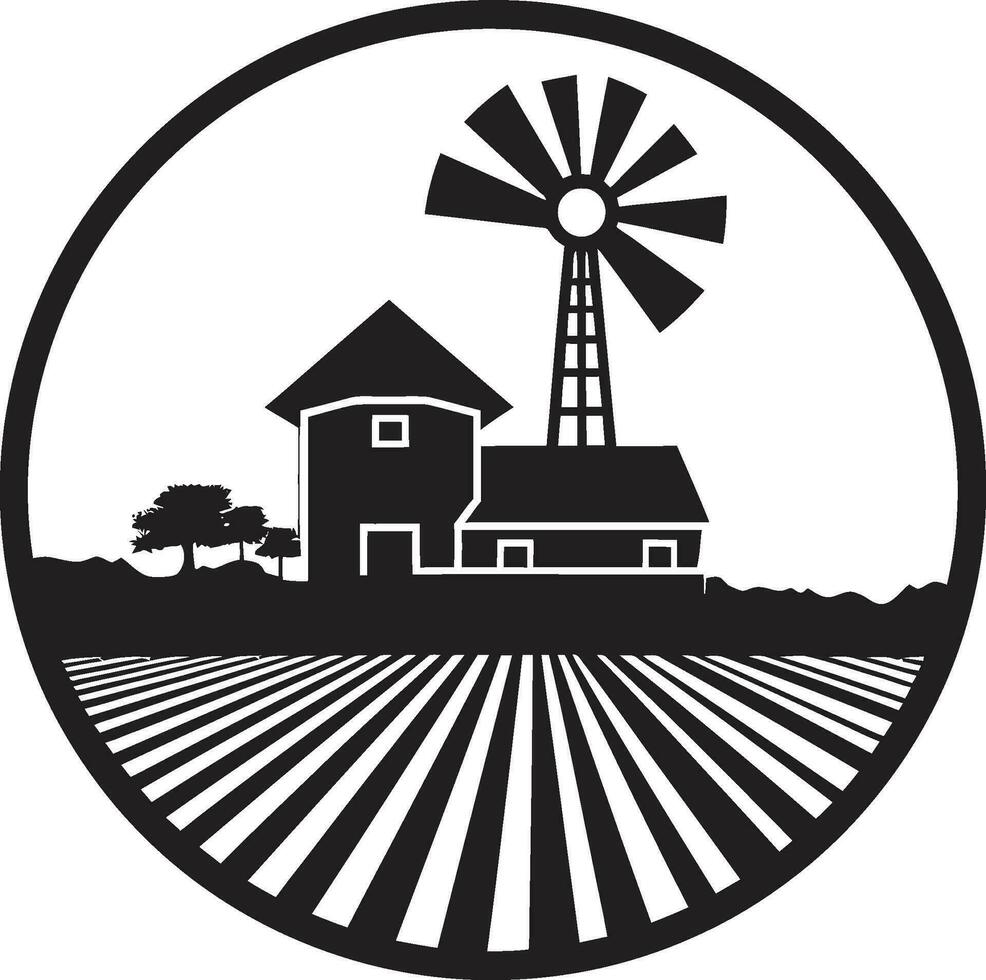 Felder von Ruhe landwirtschaftlich Bauernhaus Vektor Heimstätte Erbe schwarz Vektor Logo zum ländlich Leben