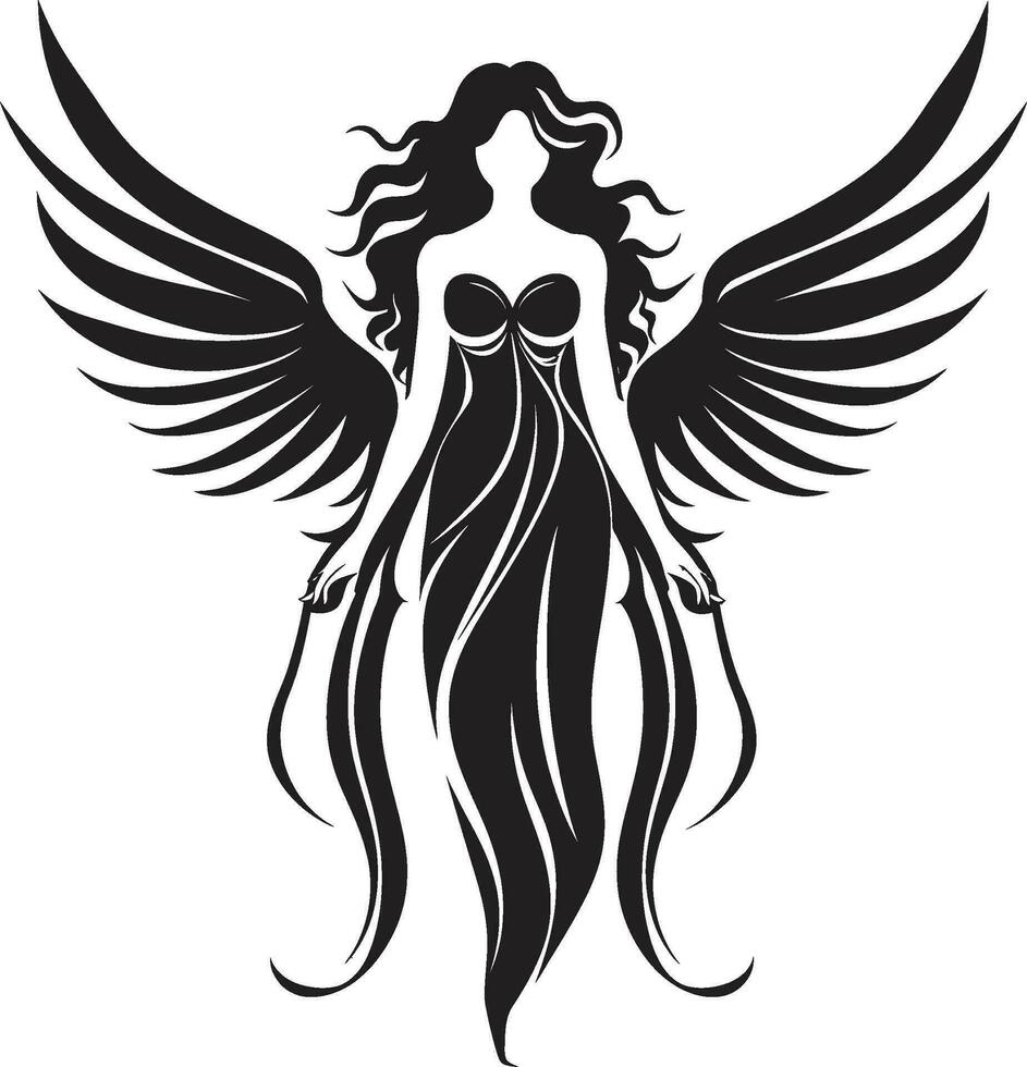 himmelskt väktare svart änglalik emblem serafisk elegans vektor ängel vingar