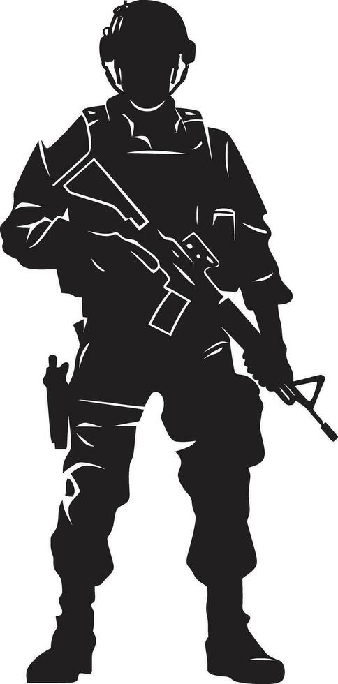 heroisch Entschlossenheit schwarz bewaffnet Soldat Logo Design wachsam Schutz Vektor Soldat schwarz Symbol