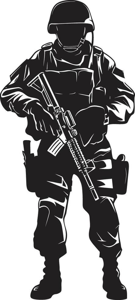 krigare tapperhet svart vektor soldat logotyp defensiv väktare väpnad arméman svart ikon