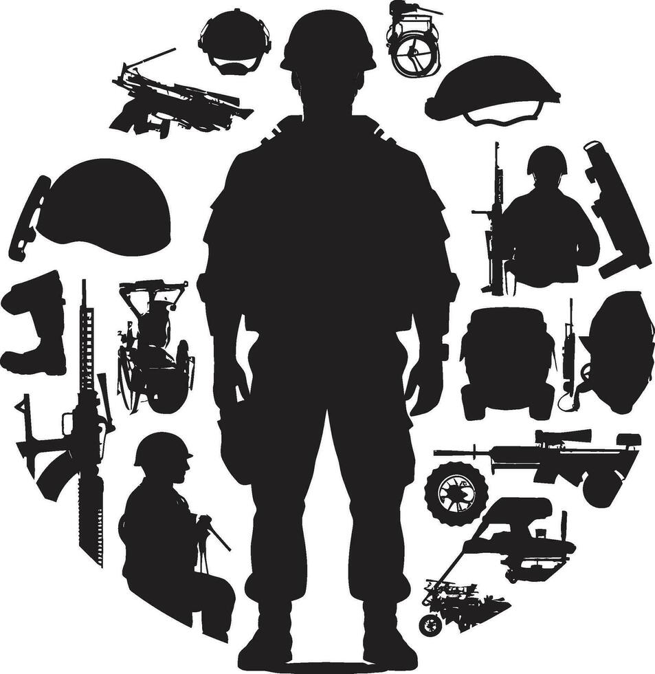 strategisch Verteidiger schwarz Vektor Soldat Logo Kampf Vorhut bewaffnet Kräfte Emblem Design