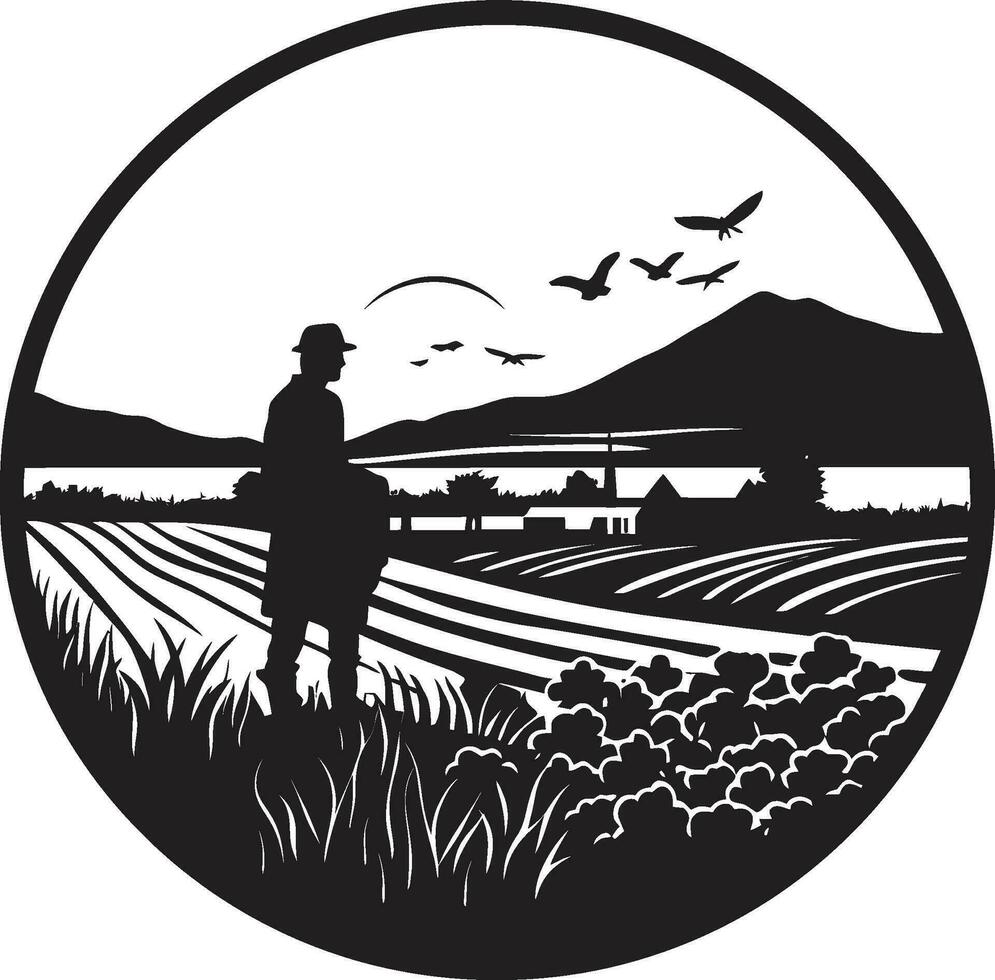 Felder von Wachstum landwirtschaftlich Bauernhaus Vektor Logo Ernte Erbe schwarz Logo Symbol zum Landwirtschaft