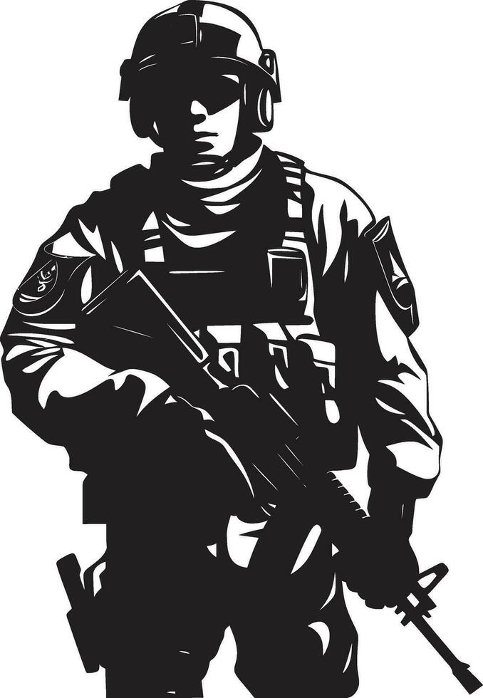 Kämpfer Kraft Vektor Soldat Emblem heroisch Entschlossenheit schwarz bewaffnet Soldat Logo Design