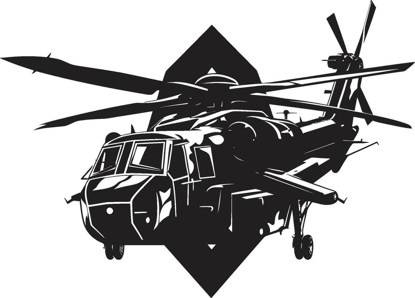 militant luftburet armén copter vektor design slåss redo whirlybird svart logotyp ikon