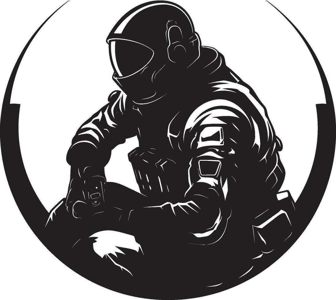 interstellar Abenteurer schwarz Raum Logo Null Schwere Forscher Astronaut Vektor Symbol