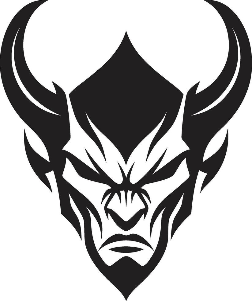 böswillig Gegenwart Vektor schwarz Symbol von Teufel s Gesicht höllisch starren aggressiv Teufel Vektor Logo Design