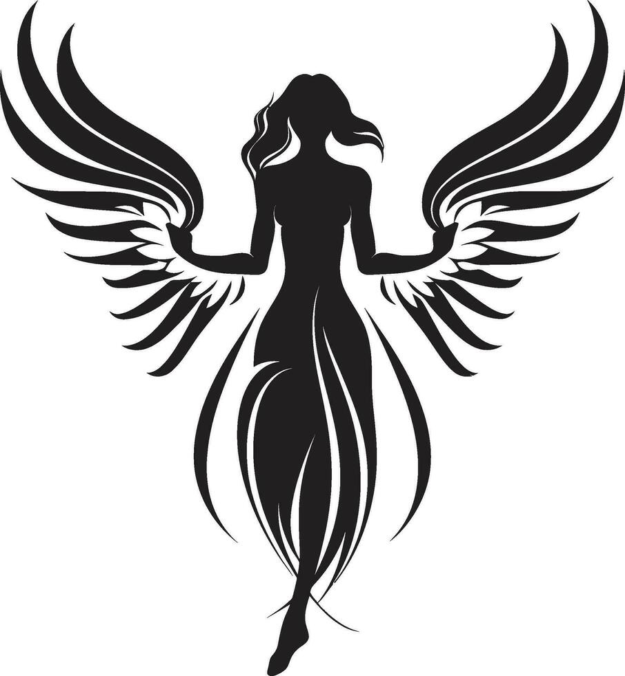himmelsk harmoni svart ängel design serenad av vingar vektor änglalik symbol
