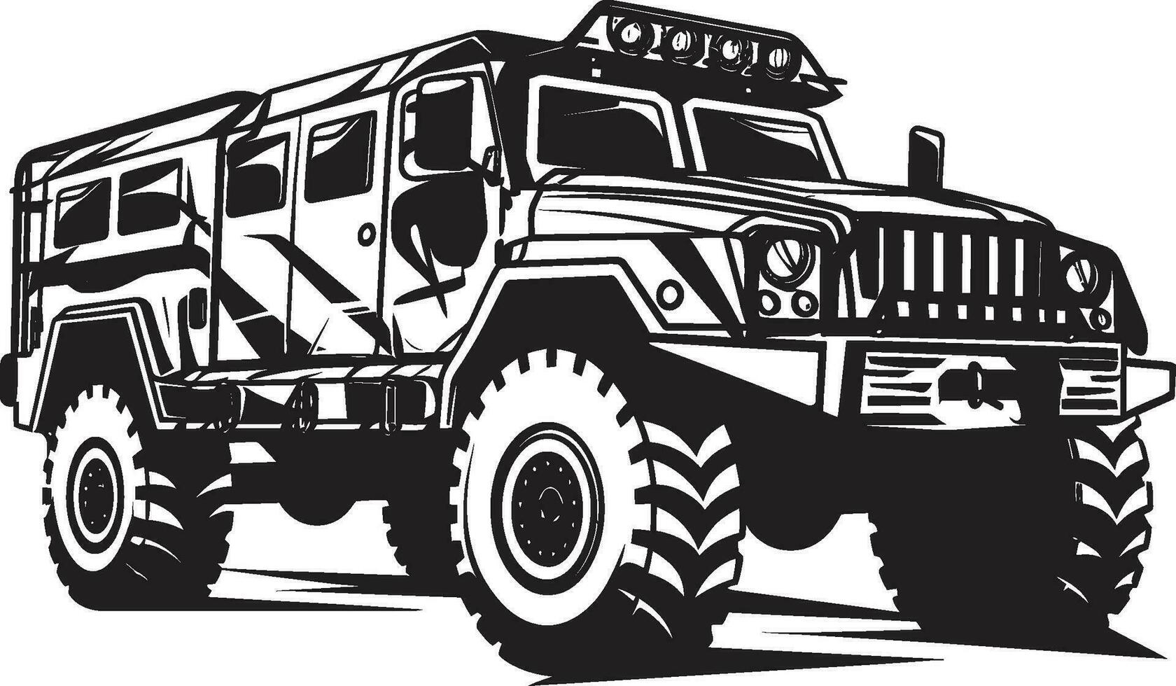 taktisch Transport schwarz ikonisch 4x4 Emblem militant Pfadfinder Vektor Heer suv Symbol