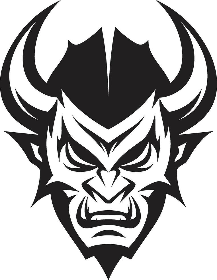 dunkel Versuchung Vektor Logo von Teufel s feurig Antlitz sündig Emblem aggressiv Teufel s Gesicht im schwarz