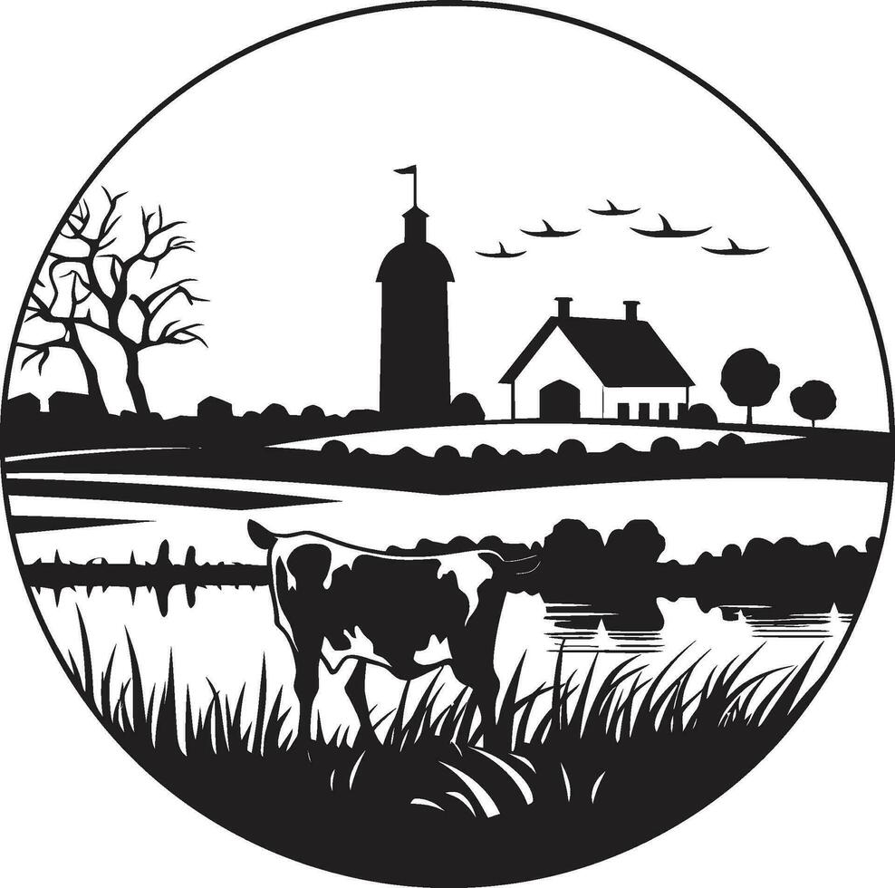 Agrar Oase landwirtschaftlich Bauernhaus Symbol rustikal Horizont schwarz Vektor Logo zum Gehöfte