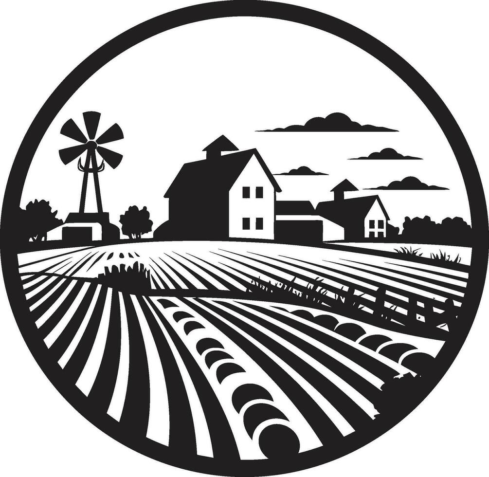 Ackerland Wesen schwarz Vektor Logo zum Bauernhöfe ländlich Glanz landwirtschaftlich Bauernhaus Symbol