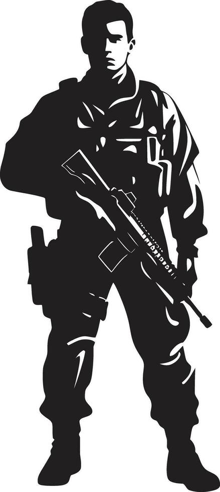 Kämpfer Kraft Vektor Soldat Emblem heroisch Entschlossenheit schwarz bewaffnet Soldat Logo Design