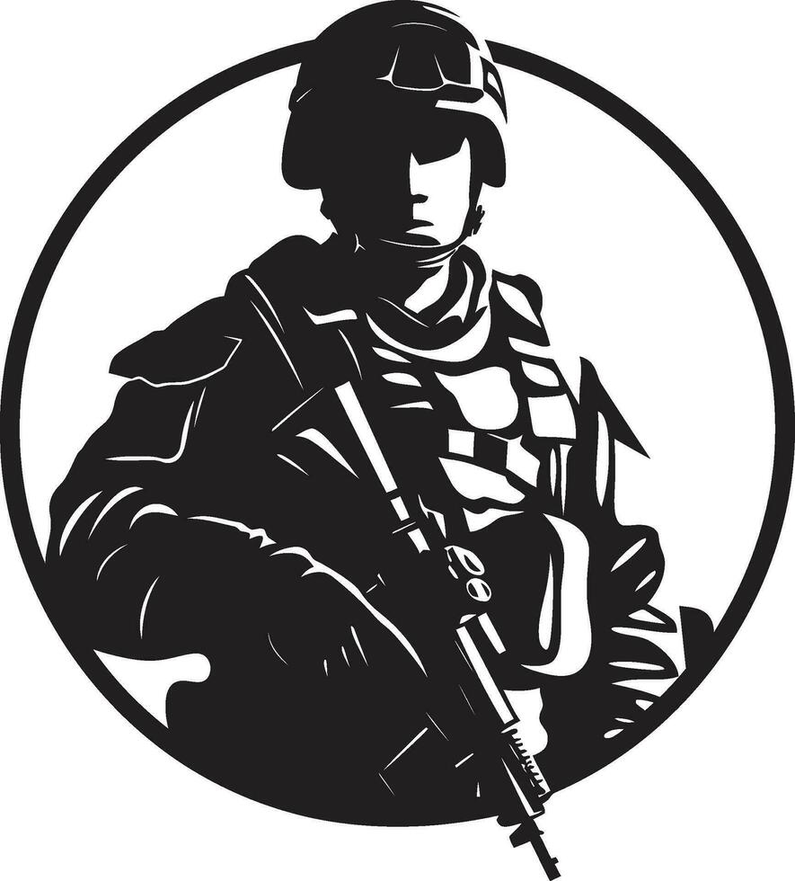 Defensive Wächter bewaffnet Soldat schwarz Symbol Kämpfer Kraft Vektor Soldat Emblem