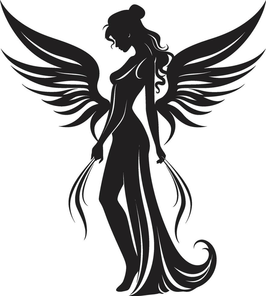 strålnings eterisk vektor ängel emblem änglalik skönhet svart vingar ikon design
