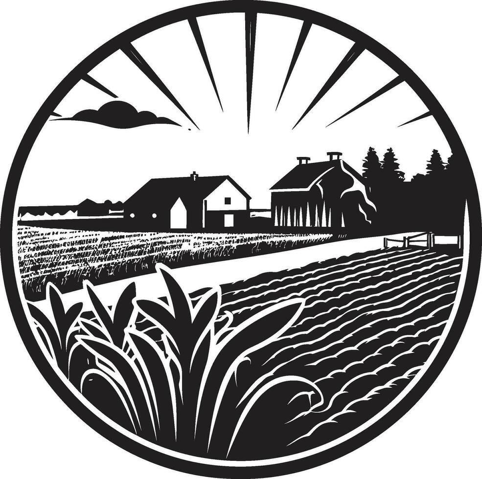 Felder von Ruhe landwirtschaftlich Bauernhaus Symbol Natur s Oase schwarz Vektor Logo zum Bauernhof Leben