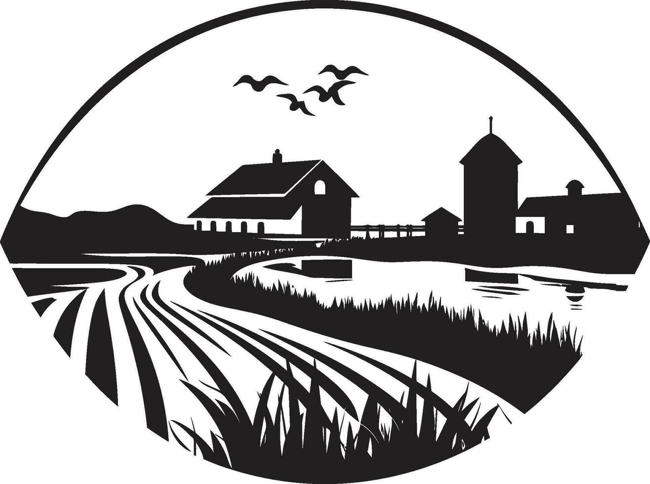 rustikal Rückzug schwarz Vektor Emblem Natur s Heimstätte Bauernhaus Symbol