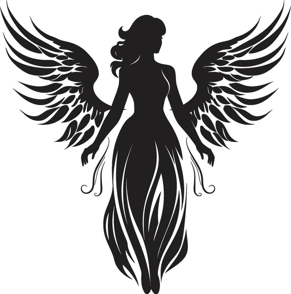 himmelsk harmoni svart ängel design serenad av vingar vektor änglalik symbol