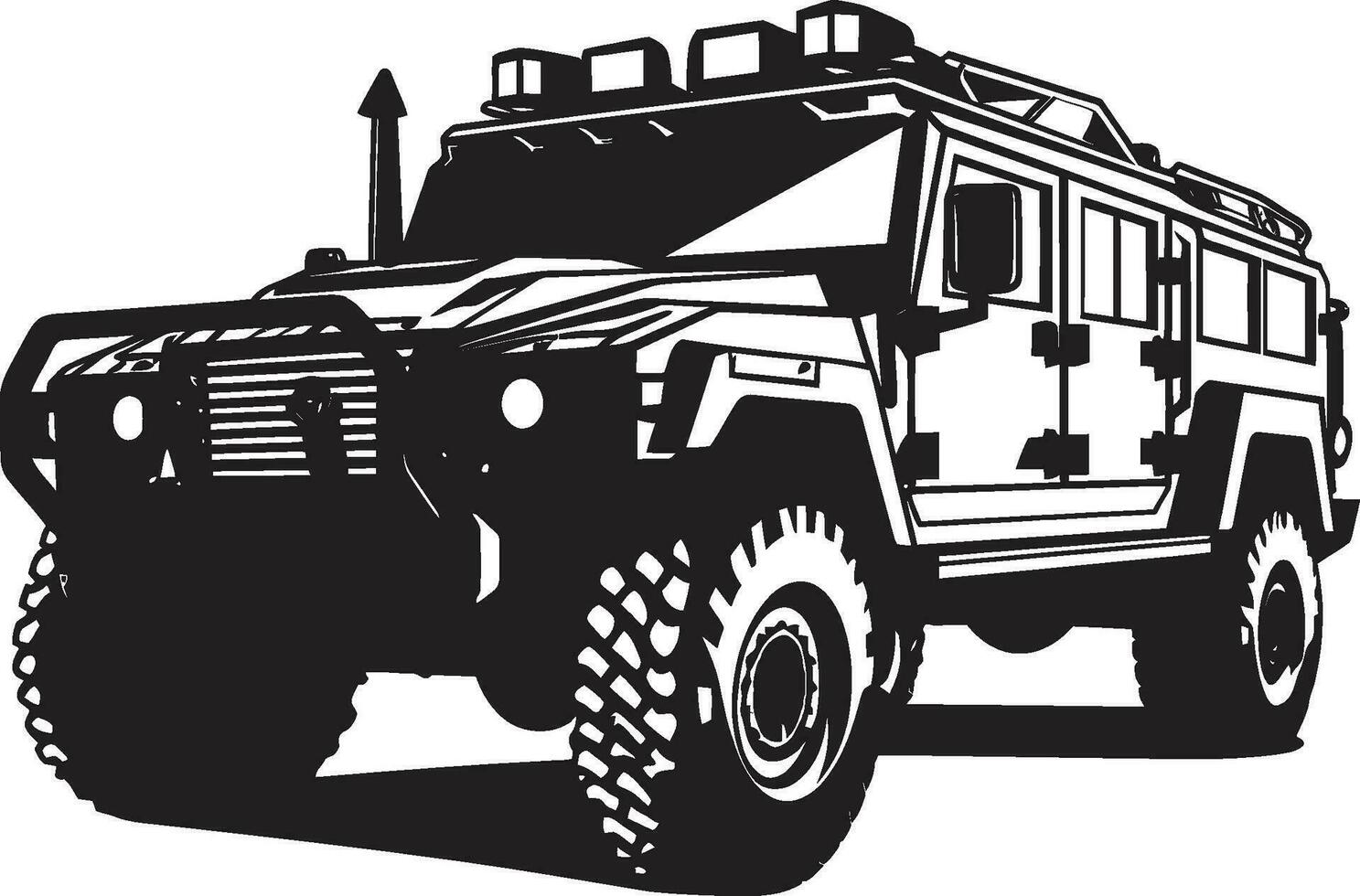 slåss redo expedition 4x4 svart logotyp defensiv recon militär fordon vektor design