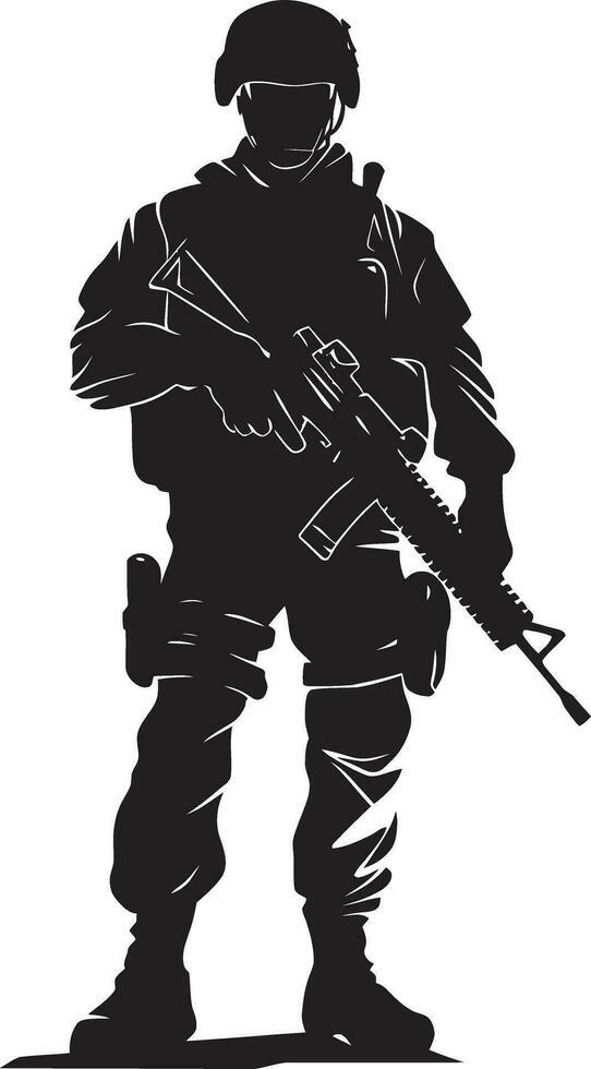 Schlacht bereit Krieger schwarz Emblem strategisch Verteidiger bewaffnet Wächter Logo vektor