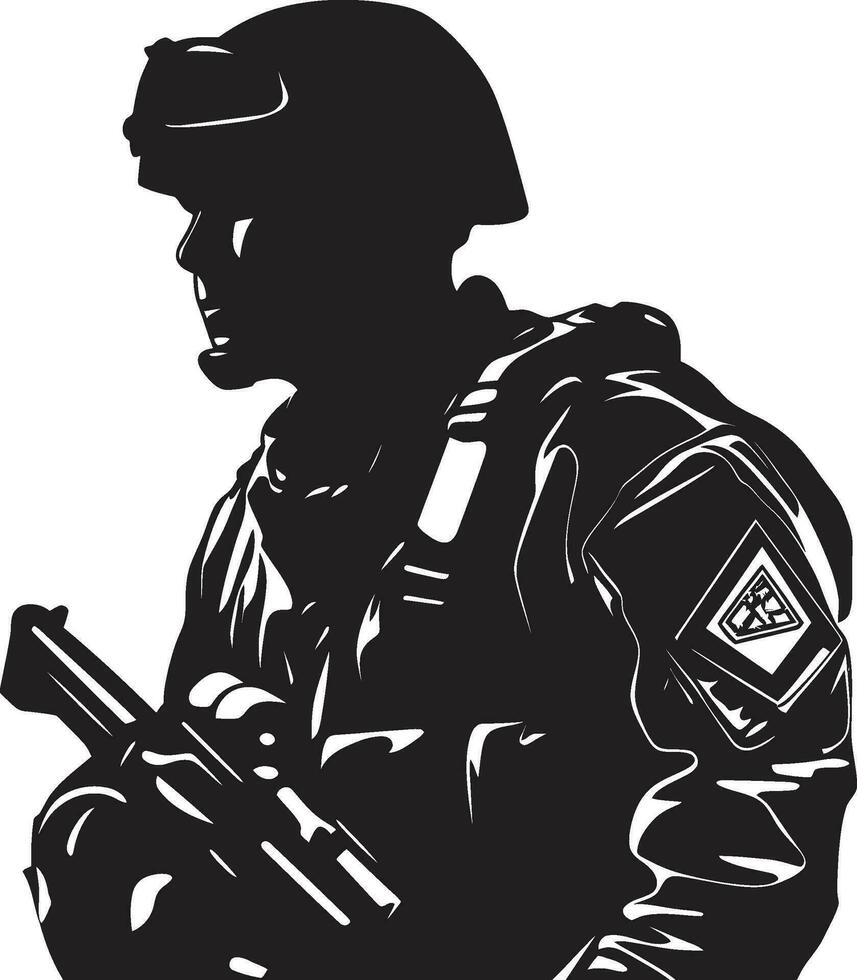 taktisch Verteidiger Soldat Vektor Logo Symbol Design Schlacht bereit Wächter schwarz Logo von ein bewaffnet Krieger