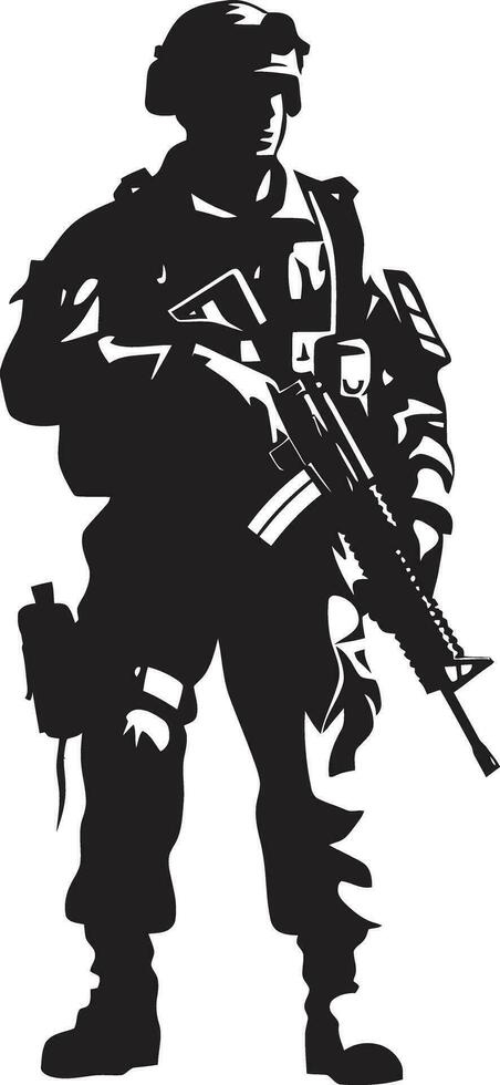 militant Präzision bewaffnet Kräfte schwarz Logo Design taktisch Verteidiger Soldat Symbol im schwarz Vektor