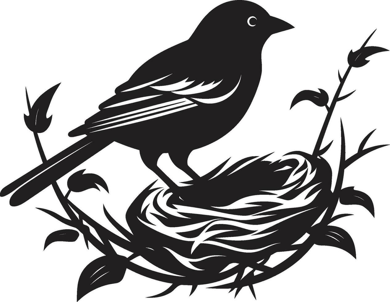voljär byggare svart fågel ikon vävning vingar vektor bo emblem