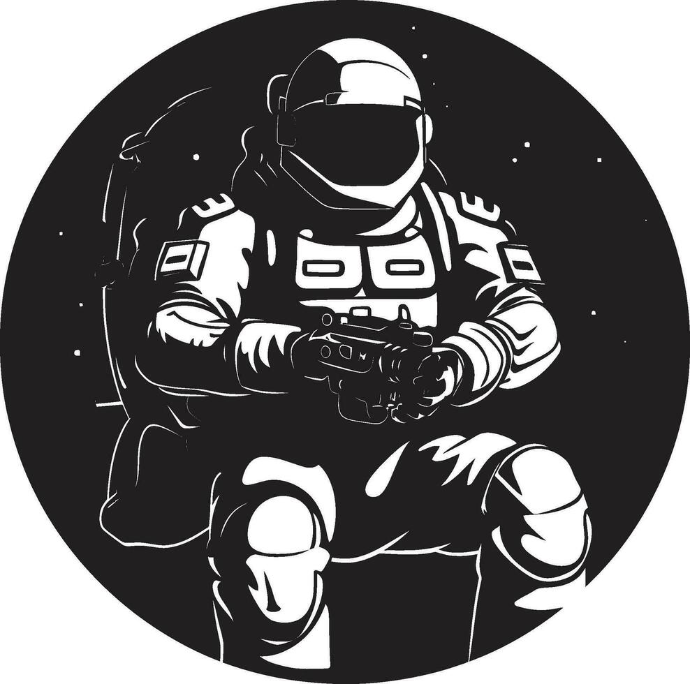 galaktisk stigfinnare svart vektor logotyp himmelsk banbrytare astronaut symbol
