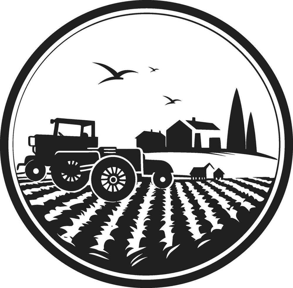 ländlich Gelassenheit landwirtschaftlich Bauernhaus Symbol Ernte Horizont schwarz Vektor Logo zum Landwirtschaft