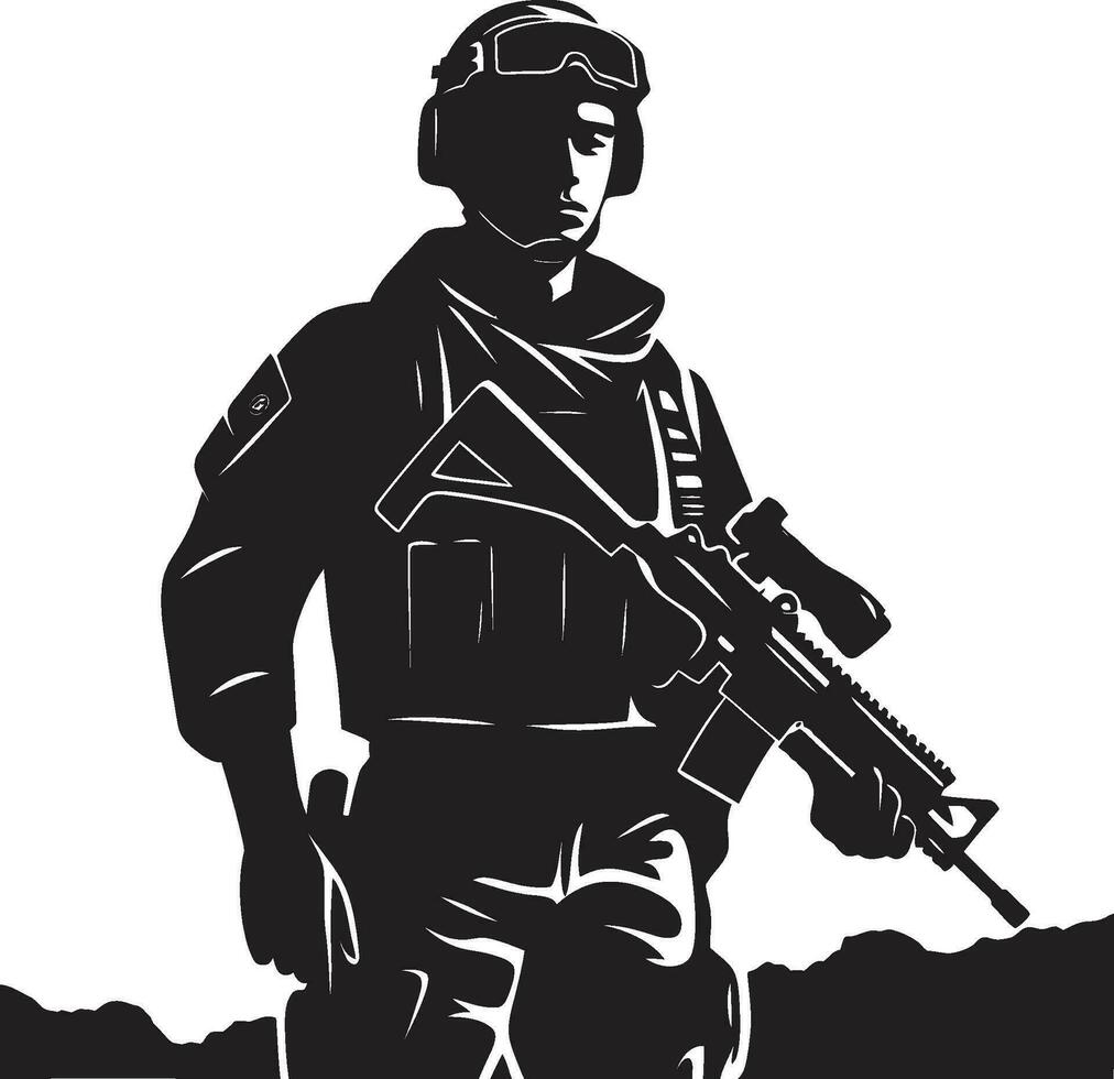 krigare trogen väpnad militär emblem väktare tapperhet svart arméman ikon design vektor