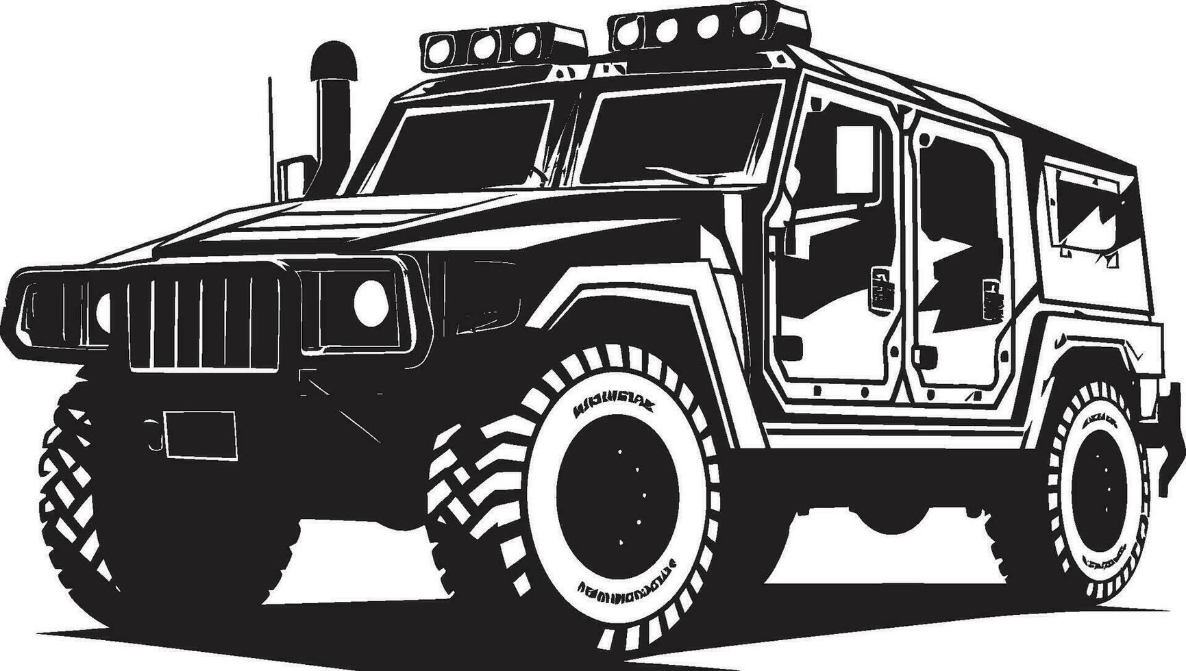 Schlacht bereit Expedition 4x4 schwarz Logo Defensive aufklären Militär- Fahrzeug Vektor Design