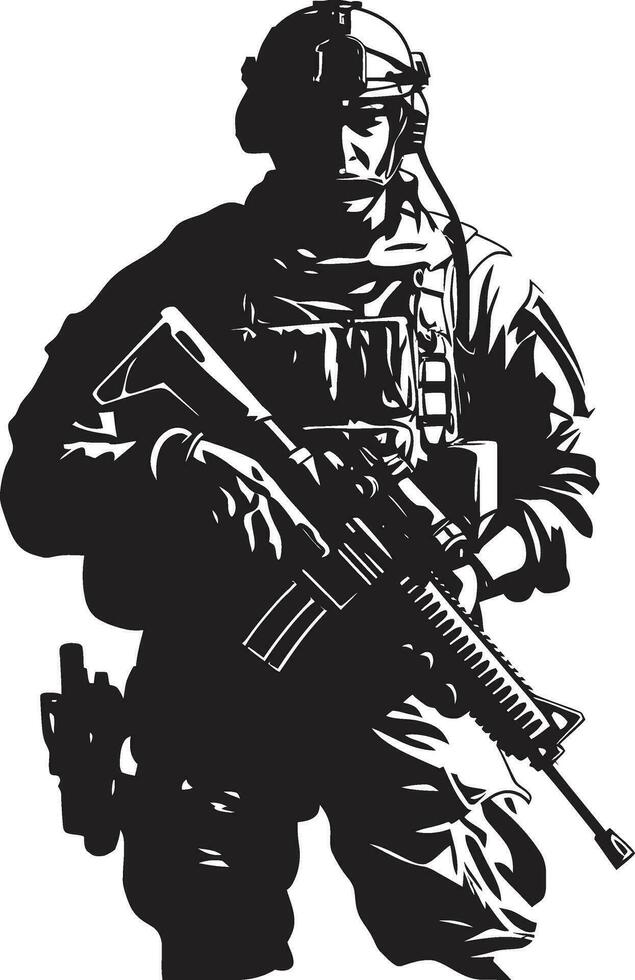 Schlacht Wächter bewaffnet Krieger schwarz Logo Defensive Wachsamkeit Vektor schwarz Soldat