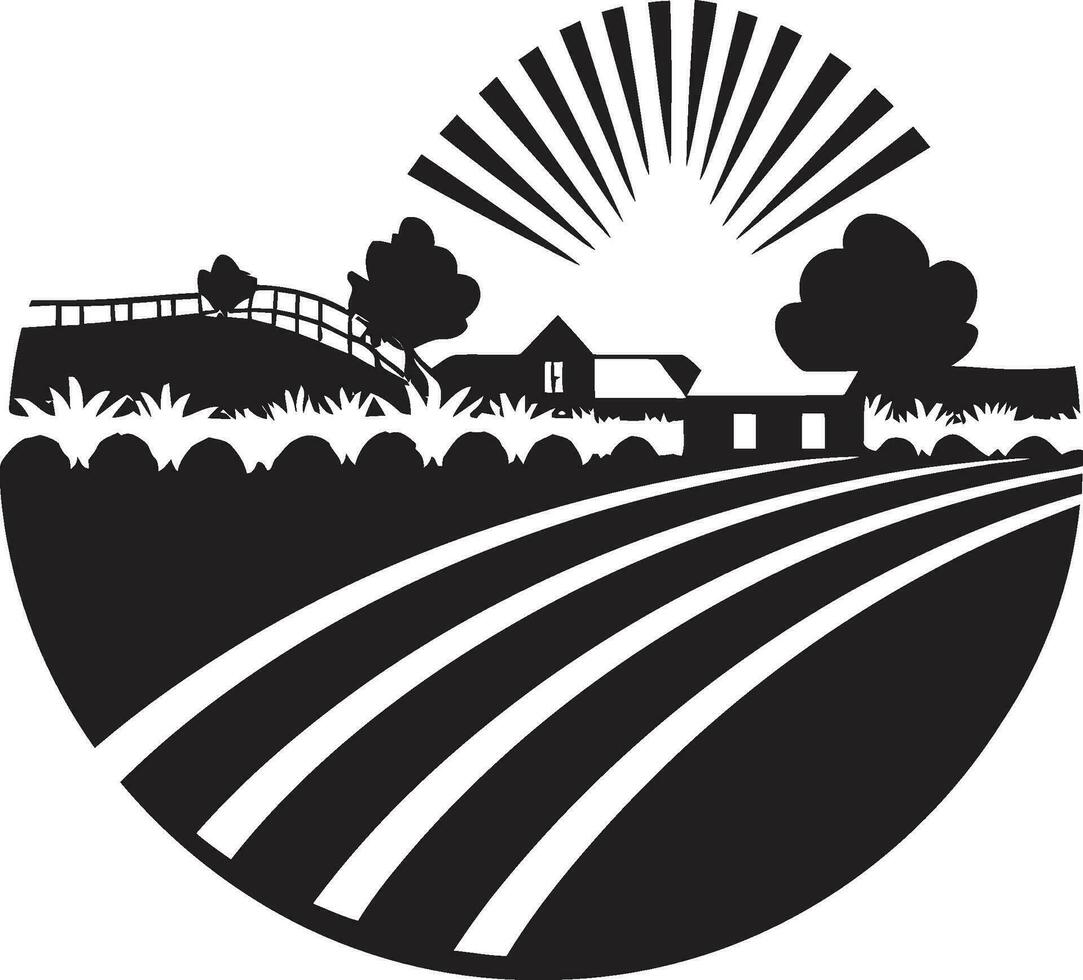 Felder von Ruhe schwarz Vektor Logo zum Bauernhöfe Landschaft Oase landwirtschaftlich Bauernhaus Symbol Design