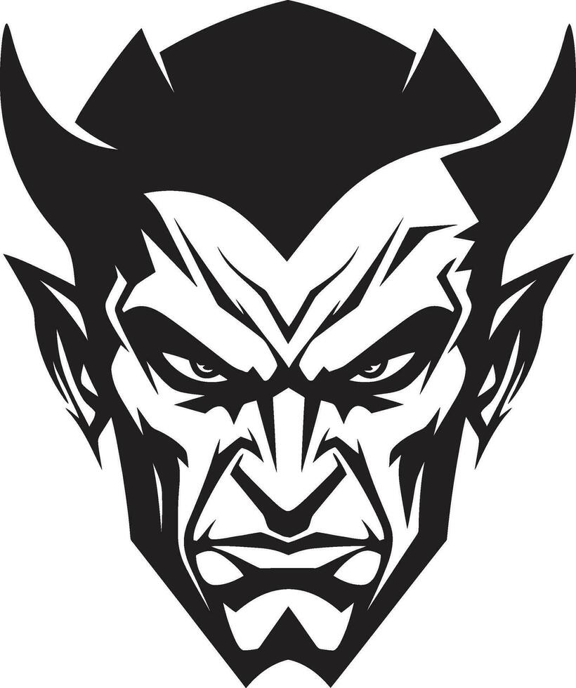 höllisch Bedrohung schwarz Symbol von Teufel s Zorn unheimlich Blick aggressiv Teufel s Gesicht im Vektor