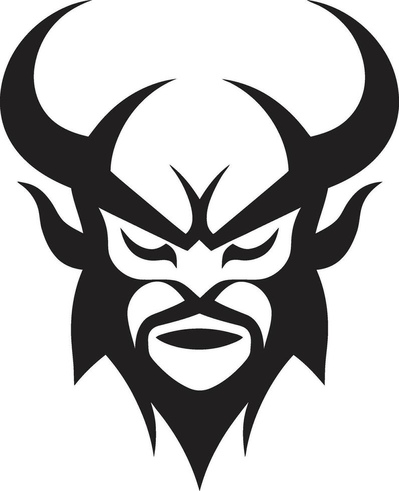 böswillig Gegenwart Teufel s Gesicht im schwarz Logo höllisch starren aggressiv Teufel Vektor Symbol