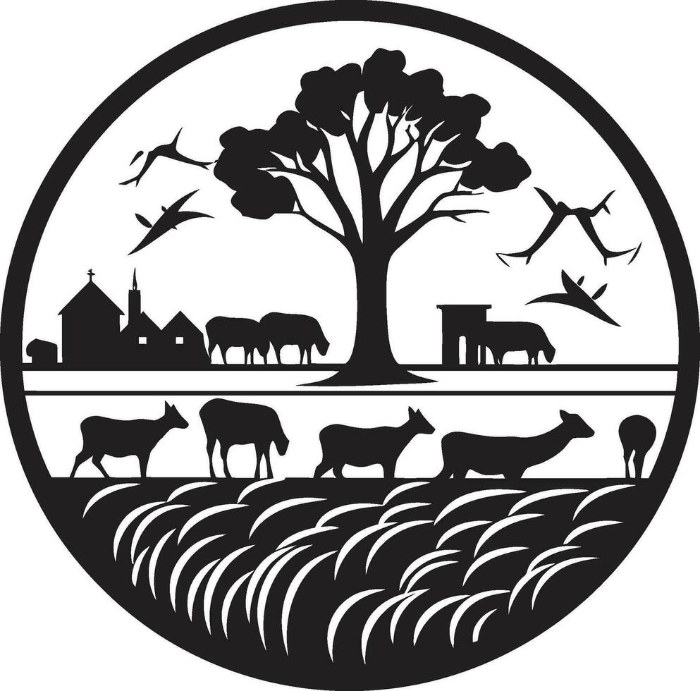 Heimstätte Gelassenheit landwirtschaftlich Bauernhaus Symbol Felder von Erbe schwarz Vektor Logo zum Bauernhöfe