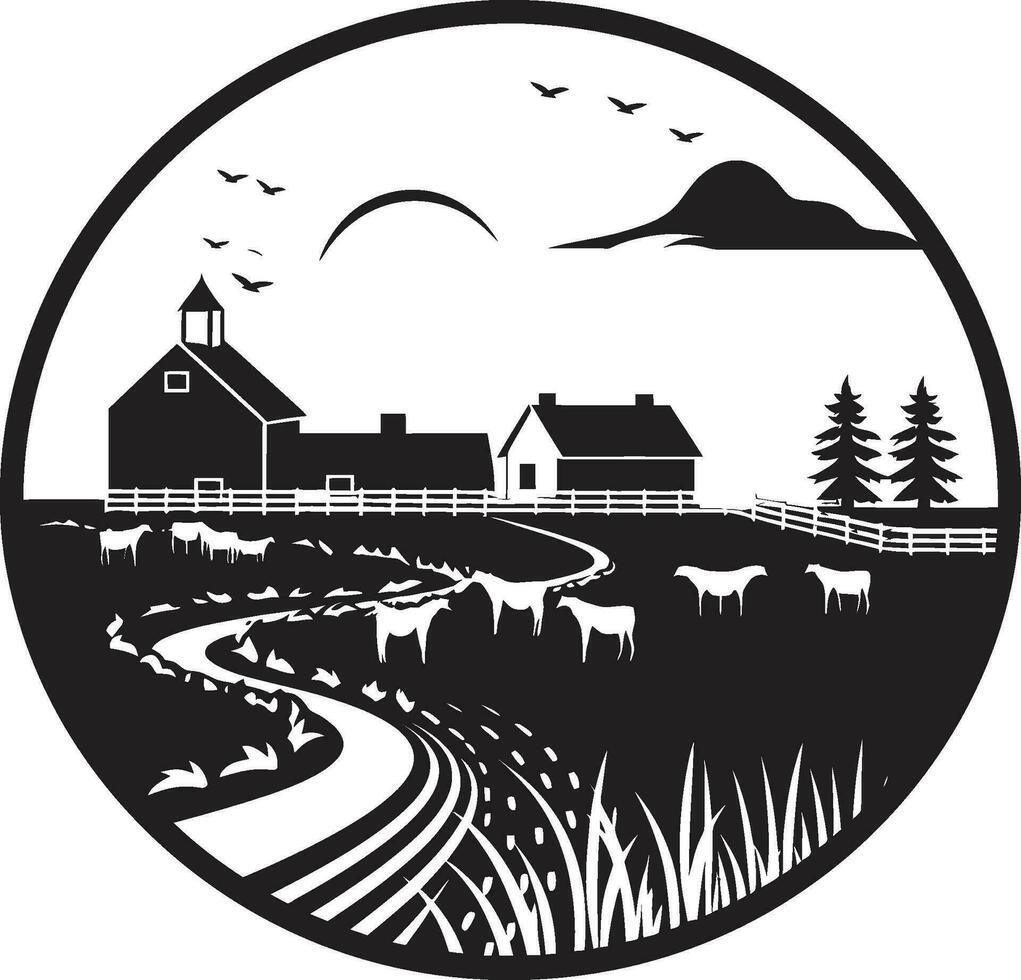 ländlich Oase schwarz Vektor Logo zum Bauernhof Leben Agrar Rückzug landwirtschaftlich Bauernhaus Symbol