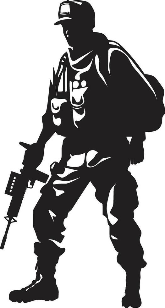 soldat s lösa svart arméman logotyp design stridande kraft väpnad soldat svart ikon vektor